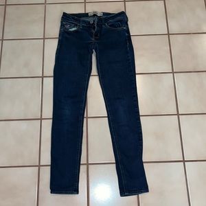 Dark denim low rise skinny jeans